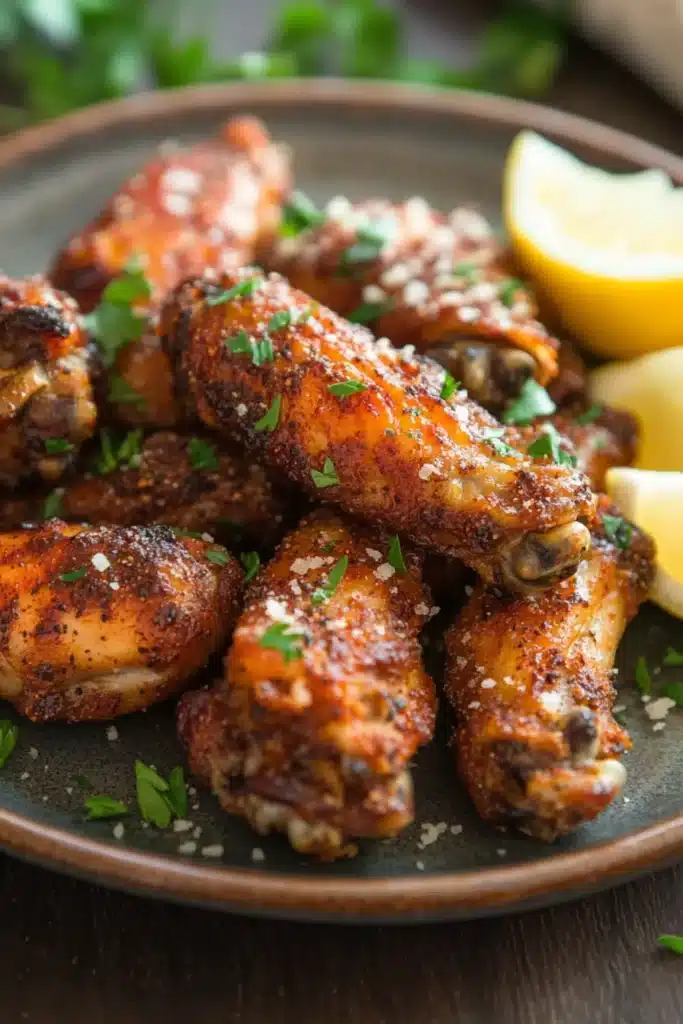 Close-up of high protein chicken wings meal with crispy texture and minimal background