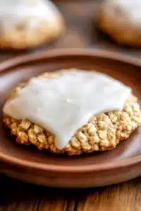 Close-up of oatmeal cookies with icing on a clean background