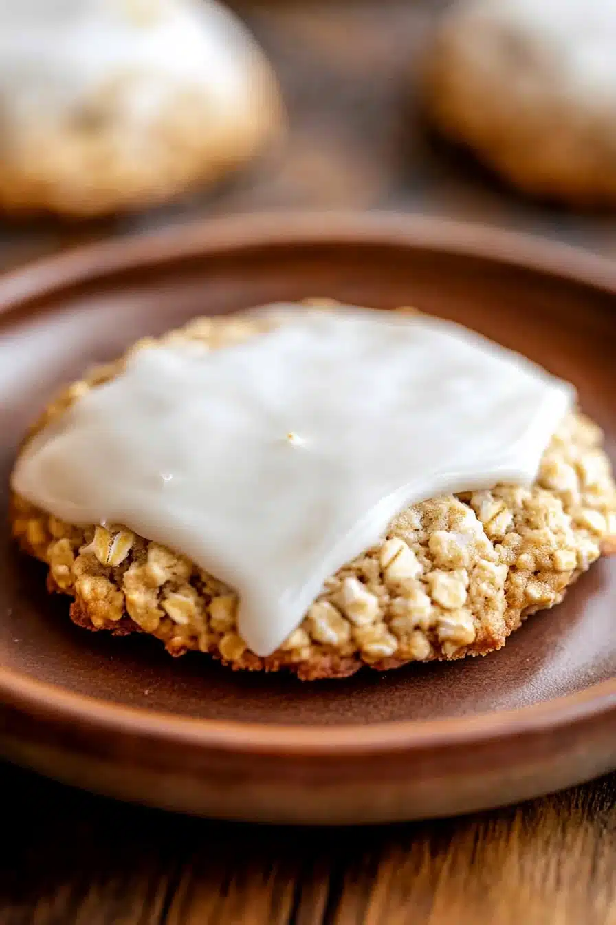 Close-up of oatmeal cookies with icing on a clean background