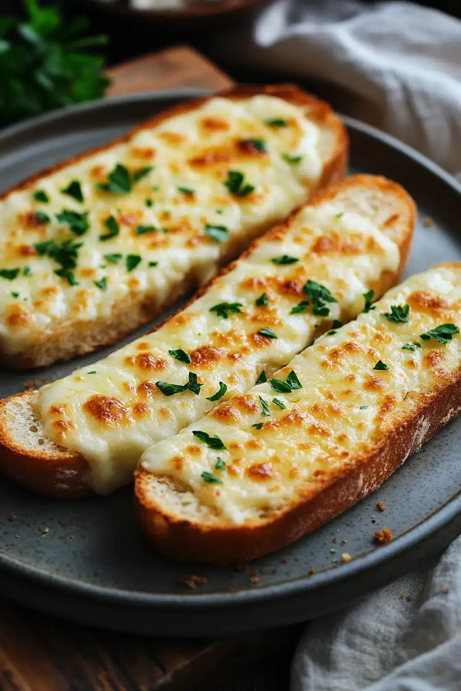 Close-up of zero carb garlic bread with a golden crust and herbs
